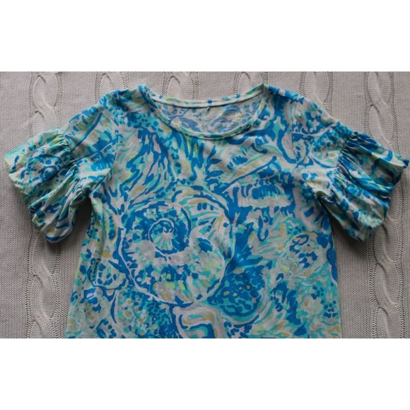 LILLY PULITZER Girl's Mini Lindell Dress Bennet Blue Shell Puff Sleeve, XL 12 14 - Picture 4 of 7